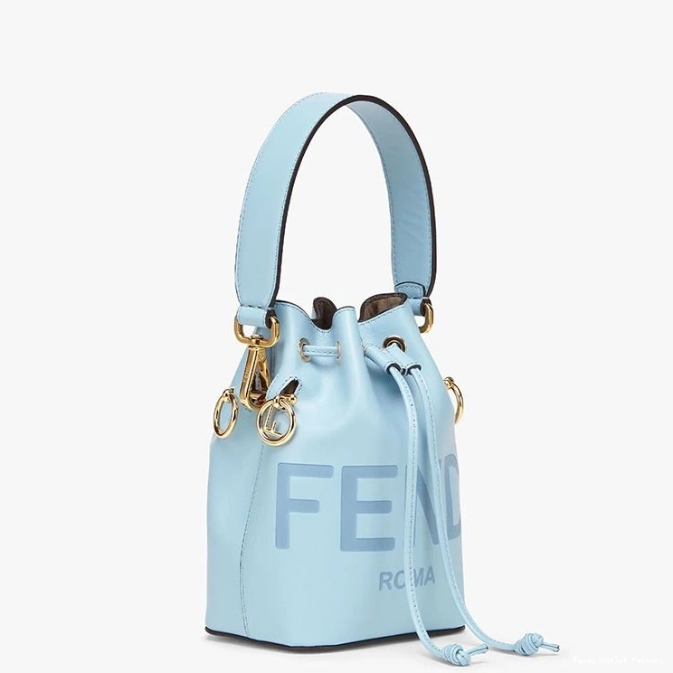 Affordable HOT Tresor Bucket Logo Leather Bag In Blue Mini ROMA Mon Calf Fendi Sky 0725